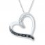 Heart Necklace Black and White Diamonds Sterling Silver