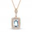 Aquamarine & White Lab-Created Sapphire Necklace 10K Rose Gold 18"