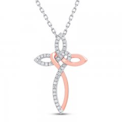 Diamond Cross Necklace 1/10 ct tw Sterling Silver/10K Rose Gold