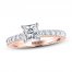THE LEO Diamond Engagement Ring 1-3/8 ct tw Princess/Round 14K Rose Gold