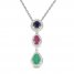 Emerald/Ruby/Sapphire Necklace 1/6 ct tw Diamonds 10K White Gold 18"