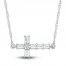 Diamond Cross Necklace 1/15 ct tw Round/Baguette Sterling Silver 18"