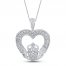 Diamond Claddagh Heart Necklace 1/10 ct tw Sterling Silver 18"