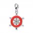 Ship's Wheel Charm Red Enamel & Crystal Sterling Silver