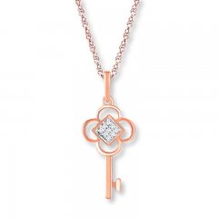 Key Necklace Diamond Accents 10K Rose Gold