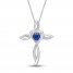 Blue & White Lab-Created Sapphire Cross Necklace Sterling Silver 18"