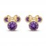 Children's Minnie Mouse Purple Cubic Zirconia Stud Earrings 14K Yellow Gold