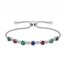 Lab-Created Ruby, Lab-Created Emerald, Blue & White Lab-Created Sapphire Bolo Bracelet Sterling Silver 7.5"