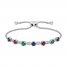 Lab-Created Ruby, Lab-Created Emerald, Blue & White Lab-Created Sapphire Bolo Bracelet Sterling Silver 7.5"