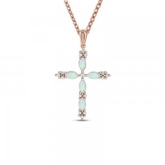 Opal & Diamond Cross Necklace 1/15 ct tw 10K Rose Gold 18"