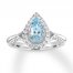 Aquamarine Engagement Ring 5/8 ct tw Diamonds 14K White Gold