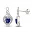 Blue Lab-Created Sapphire & Diamond Heart Earrings 1/8 ct tw Heart/Round-Cut Sterling Silver