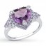 Amethyst Heart Ring Tanzanites & Diamonds 10K White Gold