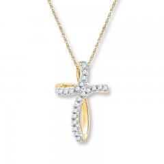 Diamond Cross Necklace 1/15 ct tw Round-cut 10K Yellow Gold