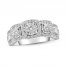 Three Stone Diamond Engagement Ring 1 ct tw Round/Baguette 10K White Gold