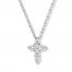 Diamond Cross Necklace 1/10 ct tw Round-cut 10K White Gold