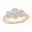 Three Stone Diamond Engagement Ring 1-3/4 ct tw Oval/Round 14K Yellow Gold