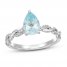 Aquamarine Engagement Ring 1/10 ct tw Diamonds 14K White Gold