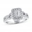 Leo Diamond Engagement Ring 3/4 ct tw Emerald/Round-cut 14K White Gold