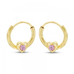 Children's Pink Cubic Zirconia Hoop Earrings 14K Yellow Gold