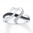 Black & White Diamond Heart Ring 1/10 ct tw Sterling Silver