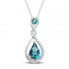 Oceanic Blue Topaz & White Topaz Necklace Sterling Silver 18"