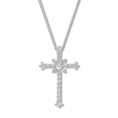 Cross Necklace Lab-Created White Sapphires Sterling Silver