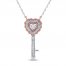 Diamond Heart Key Necklace 1/5 ct tw 10K Rose Gold Sterling Silver 18"