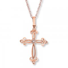 Cross Necklace 1/15 ct tw Diamonds 10K Rose Gold