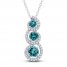 Oceanic Blue Topaz & White Topaz 3-Stone Necklace Sterling Silver 18"