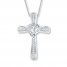 Diamond Cross Necklace 1/6 ct tw Round-cut Sterling Silver