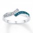 Blue & White Diamonds 1/20 ct tw Round-cut Sterling Silver Ring