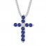 Blue/White Lab-Created Sapphire Cross Necklace Sterling Silver