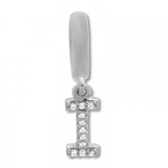 True Definition Letter I Initial Charm with Diamonds Sterling Silver