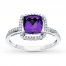 Amethyst Ring Cushion-Cut with Diamonds 10K White Gold