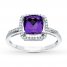 Amethyst Ring Cushion-Cut with Diamonds 10K White Gold