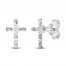 Diamond Cross Stud Earrings 1/5 ct tw Round/Baguette 10K White Gold