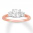 3-Stone Diamond Ring 1-1/3 ct tw Cushion/Round 14K Rose Gold