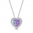 Lavender Lab-Created Opal & White Lab-Created Sapphire Heart Necklace Sterling Silver 18"