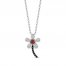 Disney Treasures Minnie Mouse Garnet, Black & White Diamond Flower Necklace 1/10 ct tw Round-Cut Sterling Silver 17"