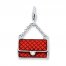 Red Purse Charm Enamel & Crystal Accent Sterling Silver