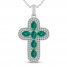 Lab-Created Emerald & White Lab-Created Sapphire Cross Necklace Sterling Silver 18"