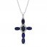 Blue & White Lab-Created Sapphire Cross Necklace Sterling Silver 18"