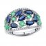 Blue Sapphire & Emerald Ring 1/8 ct tw Diamonds 10K White Gold