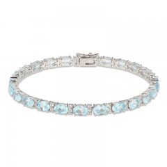 Blue Topaz & White Lab-Created Sapphire Bracelet Sterling Silver 7.25"