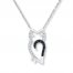 Black/White Diamond Owl Necklace 1/15 ct tw Sterling Silver
