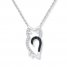 Black/White Diamond Owl Necklace 1/15 ct tw Sterling Silver