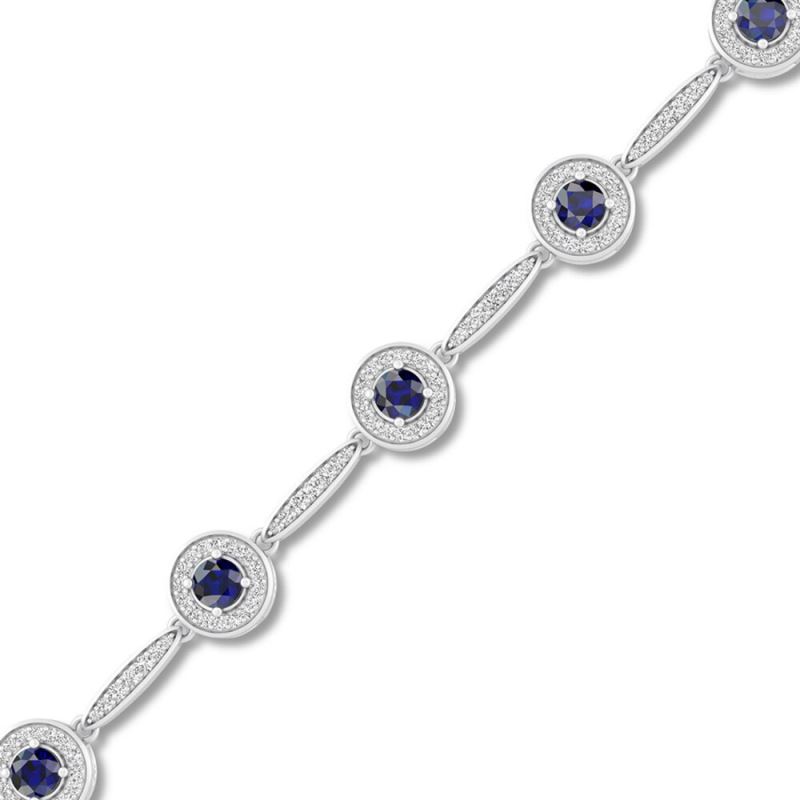 Blue & White Lab-Created Sapphire Bracelet Sterling Silver 7.5