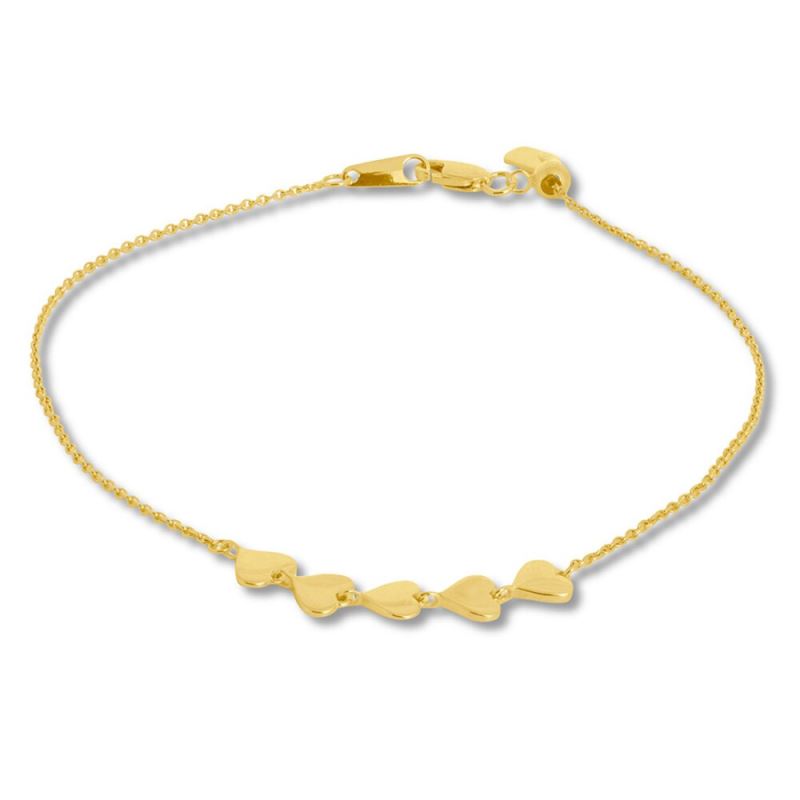 Heart Bracelet 10K Yellow Gold Adjustable to 8"