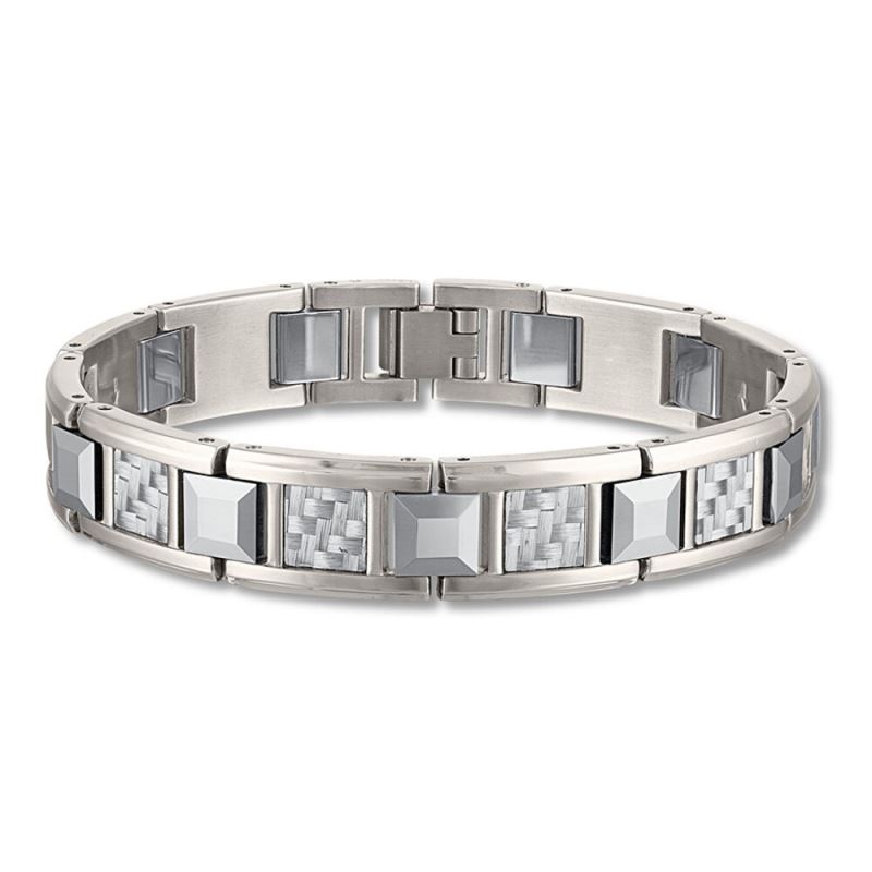 Men's Link Bracelet Stainless Steel/Gray Tungsten Carbide 8.5"